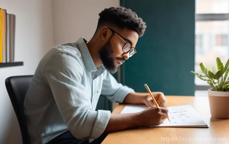 영상콘텐츠 전문가의 업무 사례 공유 - A vibrant illustration of a young, modestly dressed content creator, in their early twenties, sittin...